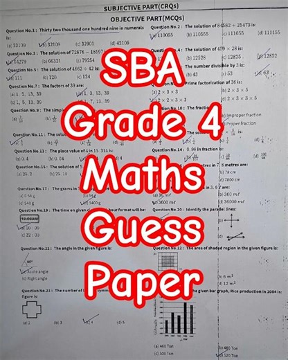 4th Class Maths Guess Paper 2026 | Grade 4 Maths SBA Board Paper PECTAA 🔥