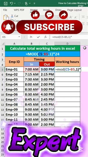 Calculate Employee Working Hours in Excel | Time Difference Shortcut Formula | Digital Office Skill