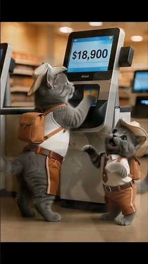 A cute cat buys groceries at a mart.. #shorts