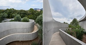 animu media library's concrete curves embrace the site's existing landscape in porto-vecchio