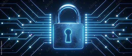 Cyber security data protection lock icon glowing padlock digital network privacy encryption technology firewall safety concept secure connection access control abstract background blue light circuit