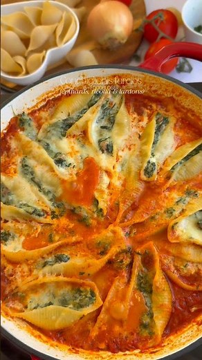 Hello, je vous partage une recette de conchiglioni farcis, rapide à réaliser et ultra gourmande 😋