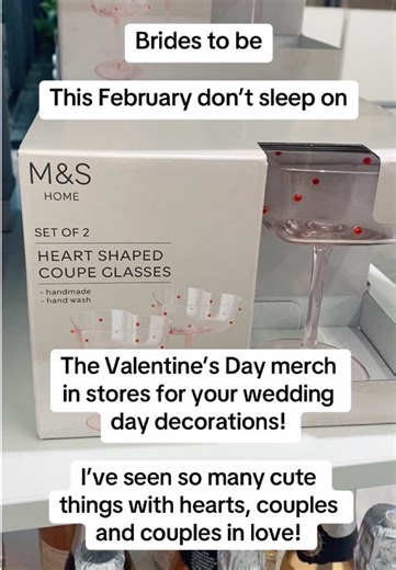 What cute Valentine’s Day bits have you found? I am loving these Heart shaped Coupe glasses, I think they would make a really cute toast with the girls on my wedding morning. the little hands as hearts would be so sweet next to the guest book and the LOVE vases would look absolutely adorable but I just don’t know where!! Do you have any other recommendations? #bride #bridetobe #weddingtok #weddingdecoration #2026