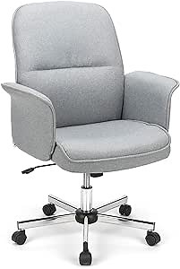 Office Chair Ergonomic Comfy Computer Chairs with Adjustable Height, Mid Back Modern Swivel Desk Chair with Lumbar Support for Home Office, Grey