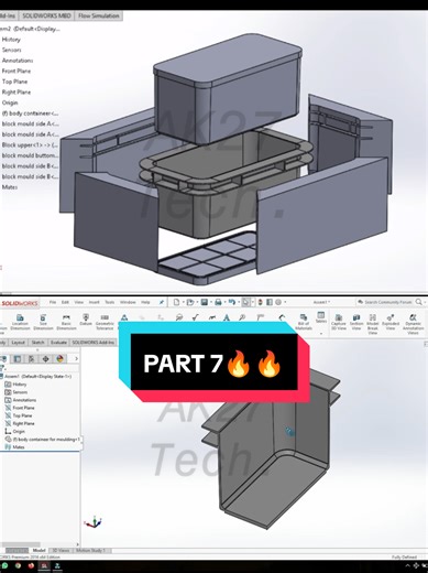 Part 7 > Solidworks Tutorial Exercise - Mini Container Inject Simulation #mechanicalengineering #autocad #cad #inventor #dassault #catia #mastercam #autodesk #desainproduk #moldinjection