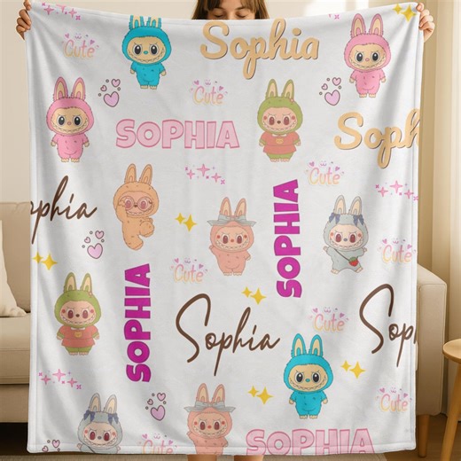 Personalized Cute Monster Bunny Doll, Gift Blanket, Personalized Girl Name Blanket, Bedroom Decor Girls, Name Blanket Custom Kawaii - Etsy