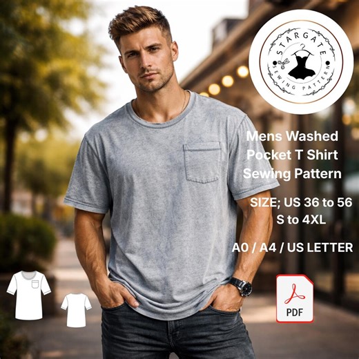 Men's Washed Pocket T Shirt Sewing Pattern, Relaxed Fit Tee PDF (digital Download) - Etsy