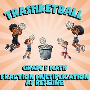 Fraction Multiplication as Resizing TRASHKETBALL Math Game - No Prep Grade 5