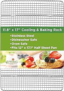 Spring Chef 11.5" x 16.5" Stainless Steel Cookie Cooling Rack - Oven Safe - Baking Rack for Bacon, BBQ, Jerky, Bread, Pizza, Cake - Fits Half Sheet Roasting Pan - Dishwasher Safe