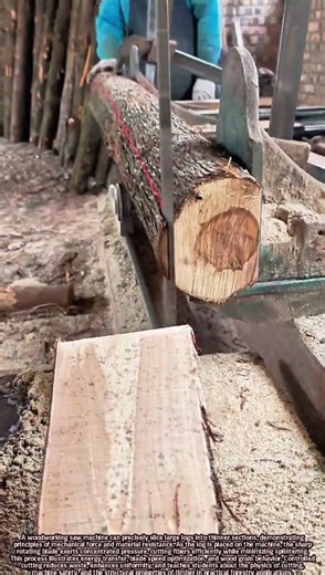 Precise Log Cutting on a Saw Machine Demonstrating Wood Physics and Safety