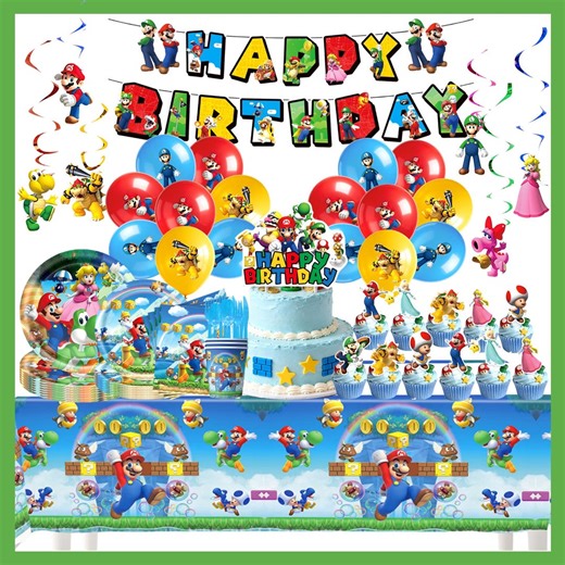 Super Mario Birthday Party Decorations,mario Theme Banner Cake Topper Balloons Tableware,kids Birthday Party Supplies,gamer Fans Party Decor - Etsy