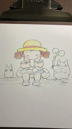 【となりのトトロイラスト】透明水彩でかわいいめいちゃんと子トトロたち