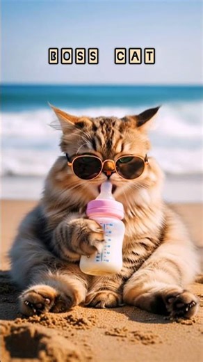 Relaxing Beach Cat Drinking Milk 🐱🕶️🌊 #cat #cutecat #coolcat #catvideo #catlover#funnycat #viralcat