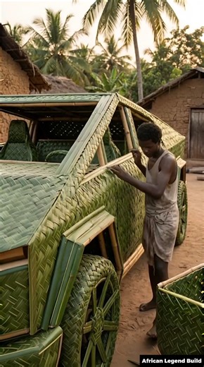 Poor African Man Builds Dream Tesla Truck from Coconut Leaves! #shorts #build #coconutleaf #trending