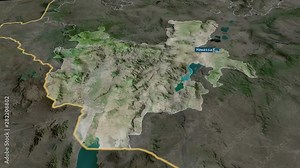 Southern Nations - state of Ethiopia with its capital zoomed on the satellite map of the globe. Animation 3D
