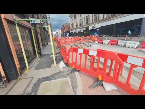 Sheffield Attercliffe Road works 20mph zone, cycle lanes, restricted flow madness.