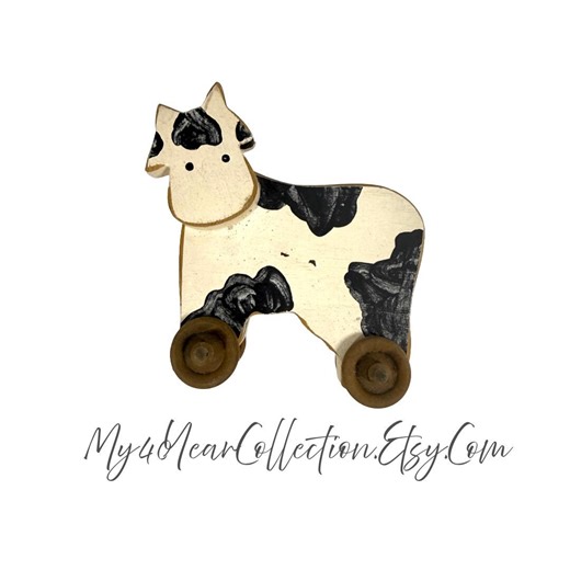 Vintage Wooden Cow Toy Farm Animal Decor Rustic Folk Art Rolling Wheels Handmade Figurine - Etsy