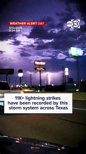 Over 11K lightning strikes have been recorded across the state of Texas since 12am this morning. An ABC13 Weather Alert Day has been issued due to heavy rain and high potential for street flooding. https://abc13.com/watch/live/ | ABC13 Houston