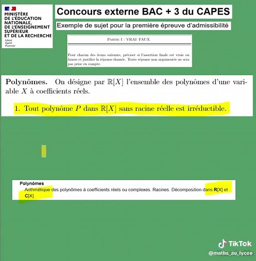 CAPES MATHS 2026 Bac 3 -sujet zéro- Vrai ou Faux : les polynômes Sophie germain