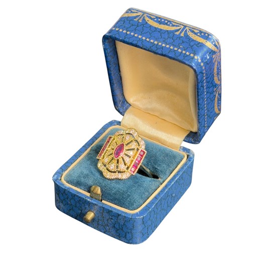 Sz 7.5 Art Deco Style Marquise Filigree Ring - Art Deco Marquise Ruby Ring - Art Deco Gold Filigree Ruby Diamond Ring - Ornate Ruby Ring - Etsy