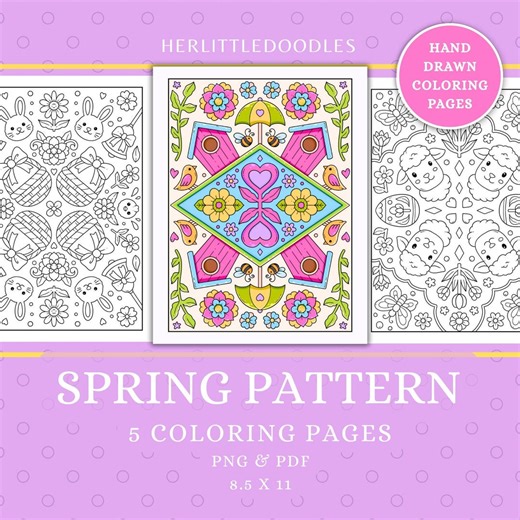 Spring Pattern Coloring Pages, Coloring Pages for Adults, Coloring Pages, Mandala, Relaxing Coloring, Digital Coloring Pages - Etsy