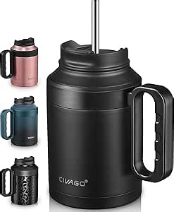 CIVAGO 50 oz Insulated Tumbler Mug with Lid and Straw, Vacuum Travel Coffee Mug with Handle, Double Wall Stainless Steel Water Cup Bottle, Black