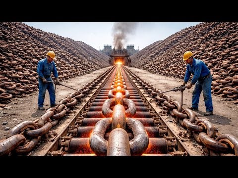 Inside a Massive Anchor Chain Recycling Factory – From Rusted Waste to Heavy Dumbbells