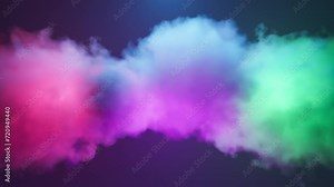 Animated colorful smoke. The smoke is illuminated by blue, red, purple and green neon lights for templates, banners, posters. 4k video animation footage. 3d rendering modern design, loop stock video.