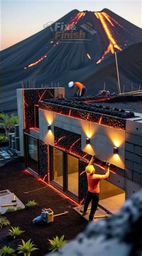 Worker Builds an Incredible Volcano House on a Mountain 😳🔥#VolcanoHouse