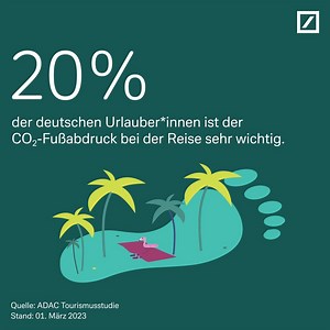 Nachhaltigkeit ist auch beim Urlaub ein Thema. Für 64 % der Reisenden spielt der CO₂-Fußabdruck eine Rolle, für jede*n Fünfte*n ist er sogar sehr wichtig. Wie nachhaltig Sie auch immer reisen: Mit der MasterCard Travel der Deutschen Bank sind Ihre Finanzen auf der sicheren Seite: deutsche-bank.de/kreditkarte | Deutsche Bank AG | Facebook