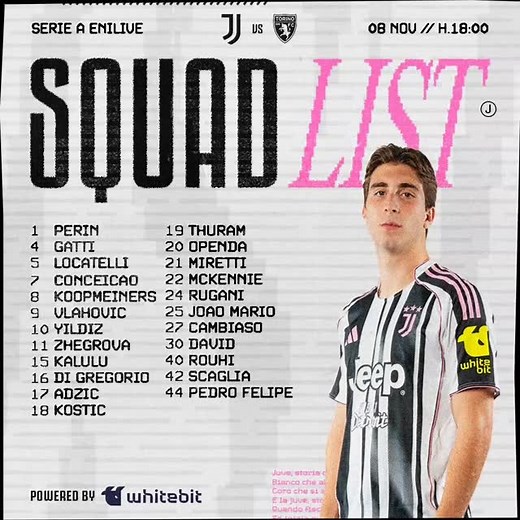85 reactions | Squad List | Juventus-Torino ⚪⚫ #JuventusTorino #Juventus #Miretti #SerieAEnilive @juventus ⚪⚫ | Juventusovunque1897 | Facebook
