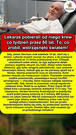 Przez 60 lat oddawał krew, ratując życie noworodków. Prawdziwy anioł na ziemi!