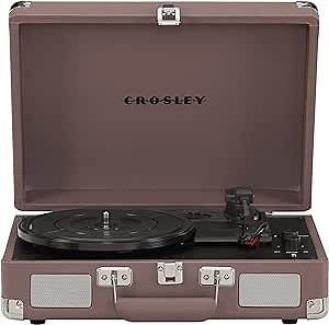 Crosley CR8005F-PS Cruiser Plus Vintage 3-Speed Bluetooth in/Out Suitcase Vinyl Record Player Turntable, Purple Ash