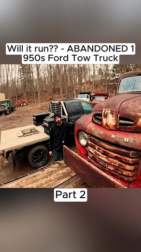 Will it run - ABANDONED 1950s Ford Tow Truck #projectcar #testing #drive #repair #oldcar #restore