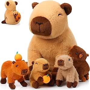 5-in-1 Capybara Stuffed Animals with Babies Inside, 15.75'' Capybara Mommy with 4 Cute Babies Set, Plush Pillow for Girls Boys Birthday Valentines Gifts(Sitting)