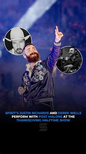 Spirit Music Group on Instagram: "Spirit on the field! ⚡️ Justin Richards + Derek Wells joined Post Malone for an unforgettable Thanksgiving Halftime performance. A huge spotlight on two of Nashville’s finest — and we couldn’t be prouder. 🎤🏈"