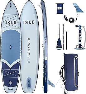 Amazon.com : ISLE Explorer Inflatable Stand Up Paddle Board & iSUP Bundle Accessory Pack, Adventure & Touring Board, Durable, Lightweight with Stable Wide Stance, 11'6" x 6" - Ice/Slate/Navy : Sports & Outdoors