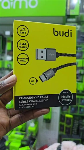 Budi Type C *3M* aluminium shell USB cables available at Ksh 1,800/=