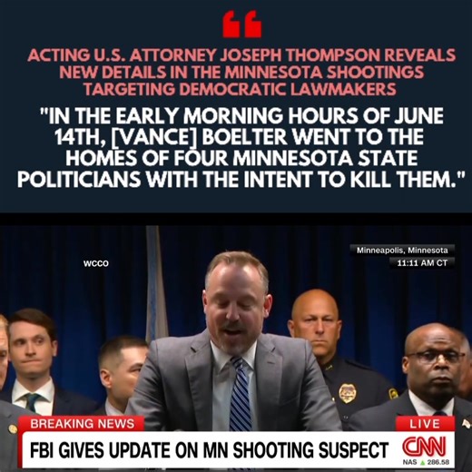 Acting U.S. attorney Joseph Thompson gives details on the shooting that injured Minnesota State Sen. John Hoffman (DFL) and his wife. "In the early morning hours of June 14th, [Vance] Boelter went to the homes of four Minnesota state politicians with the intent to kill them." | The Resistance