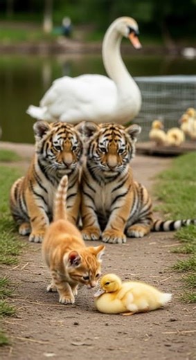 Kind Kitten and Brave Tiger Cubs Help an Injured Bird Fly Again #wildlife #animalrescue #cute