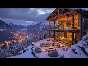Soothing Winter Jazz Playlist at the Snowy Café Terrace❄️Cozy Fireplace Ambience for Calm Relaxation