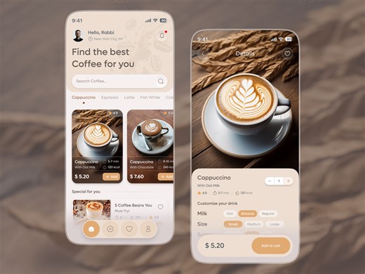 Coffee Shop Mobile App – Product & Details UI