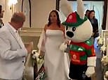 Rabbitohs mascot Reggie Rabbit walks footy super fan bride down the aisle