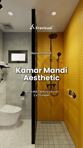 Desain kamar mandi 2 x 1.5 meter ini area basah dan keringnya terpisah dengan tema mid century. Gimana menurut kamu desainnya? . Tag ke orang yang cocok dengan kamar ini! . Simpan video dan follow untuk inspirasi desain yang lainnya. #eravisual #desainkamarmandi #desaintoilet #desainmidcentury #inspirasidesaininterior