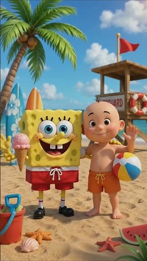 SpongeBob & Caillou's Fun Beach Day! 🍦🏖️☀️ #shorts