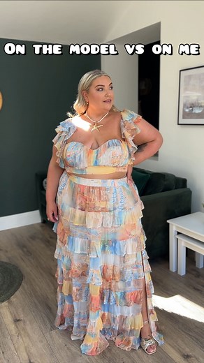 On the model VS on my size 26 body 💛 This @asos co ord is absolutely STUNNING! The print is even prettier in person, I was honestly swooning over the skirt 😍 The top however wasn’t the best fit on my bust 😅 it just didn’t offer support where I needed it to 😭 #plussizefashion #plussizestyle #plussizesummer #plussizestylewatch #curvefashion | Jess on the Plus-Size