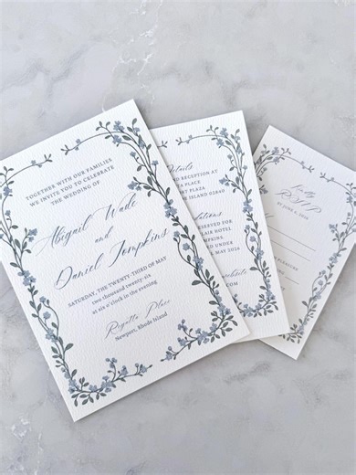 Dusty Blue Floral Wedding Invitation Suite | Textured 5x7 Invite, RSVP and Details Card - Etsy