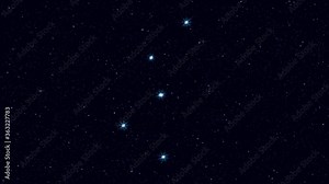 Cassiopeia constellation, gradually zooming rotating image with stars and outlines, 4K educational video