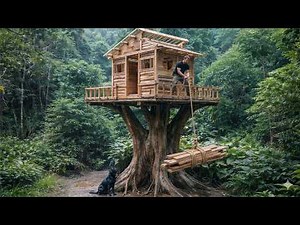 The Impossible $100 Treehouse I Built and Living In. Build a Fireplace, Roof the House | Part 2