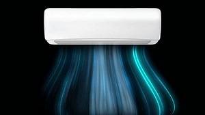 Cold air flow from air conditioner effect. Isolated air light effect with blue rays. Blue wind waves fresh cold air blowing effect